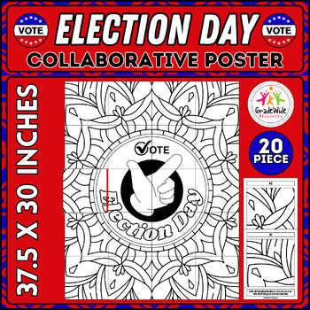 Preview of Vote Election Day Collaborative Coloring Poster | Veterans Day & Presidents Day