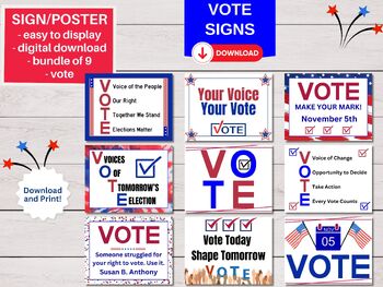 Preview of Vote Signs, Election Day Poster Bundle, Voting Rights, Civic Duty, Election Day