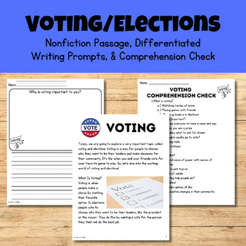 Preview of Voting & Elections (Nonfiction Passage, Writing Prompts, & Comprehension Check)