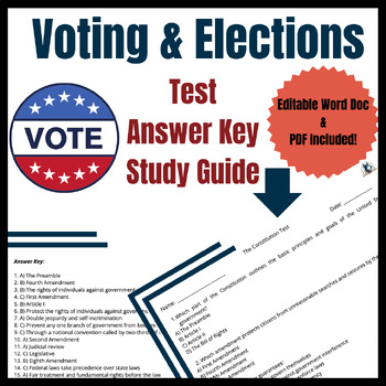Preview of Voting & Elections + Parties Test & Study Guide | Answer Key | Editable Doc!