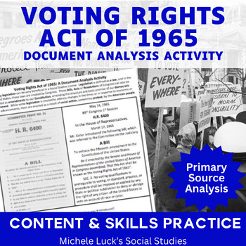 Voting Rights Act of 1965 Document Primary Source Analysis Activity ...