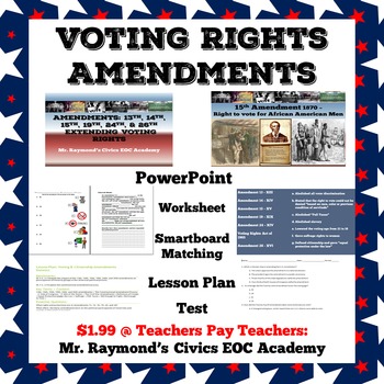 Preview of Voting Rights Amendments 2.3 & 3.6 - 13th, 14th, 15th, 19th, 24th, & 26th Civics