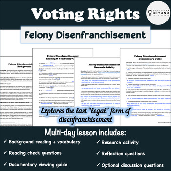 Preview of Voting Rights Lesson & Activity - Felony Disenfranchisement - Current Events