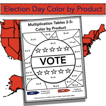 Preview of Voting and Elections Multiplication Practice Tables 2-5 - Color by Number 