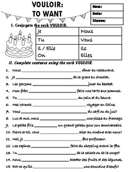 Vouloir Conjugation Worksheet by Teach with Class | TpT