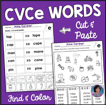 Preview of Long Vowel Silent E Worksheets: CVCe Word Cut and Paste Worksheets & Activities