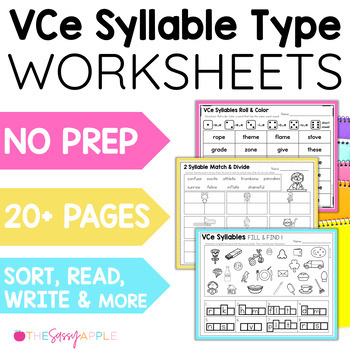 Preview of Vowel Consonant E Syllables Activities Silent E Worksheets Long Vowels Word Work