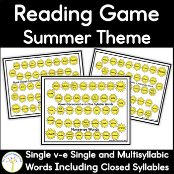 Preview of Vowel Consonant E in Single and Multiple Syllable Word Game Board for Summer