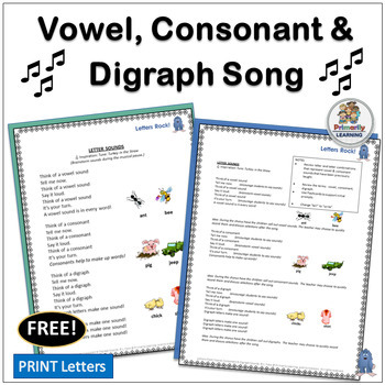 Preview of Vowel, Consonant and Digraph Letters and Sounds Song  FREE