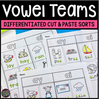Preview of Vowel Teams Worksheets - Vowel Team Centers - Phonics Word Sorts -