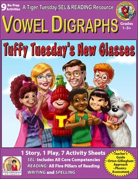 Preview of Vowel Digraphs - 9 No Prep Lessons & Activities - When Tuffy Needed Glasses