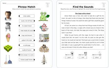 Preview of Vowel Digraph Practice (ee/oo/magic e) Phrase Match & Sound Hunt Connected Text