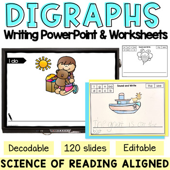 Preview of Vowel Digraph Phonics Worksheets and Sentence Writing PowerPoint
