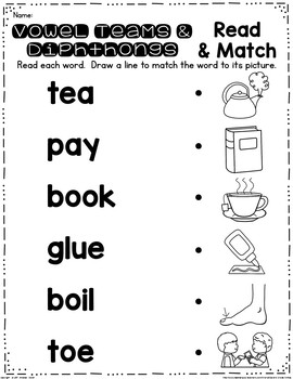 vowel digraph and diphthongs read and clip cards by second grade smiles