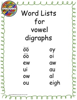 Vowel Digraphs Word Lists by Keeping It Simple with Kay | TpT