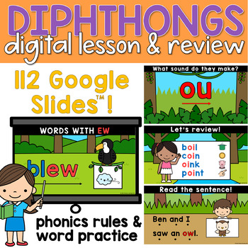 Preview of Vowel Diphthongs Google Slides ™ Lesson and Review Phonics Centers