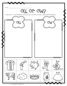 Vowel Diphthongs Worksheet Sorts by Texas Family Tradition | TpT