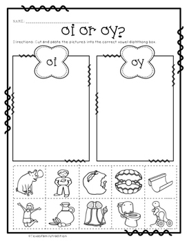 Vowel Diphthongs Worksheet Sorts by Texas Family Tradition | TpT