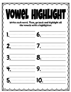 Preview of FREEBIE! Vowel Highlight: Spelling Practice Activity Sheet / Worksheet