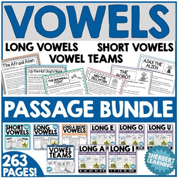 Preview of Vowel MEGA BUNDLE - Long & Short + Vowel Teams - Passages, Worksheets & Games