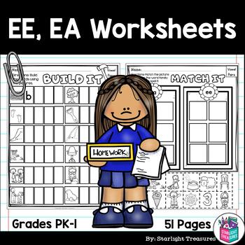 Preview of Vowel Pairs EE, EA Worksheets and Activities for Early Readers - Phonics