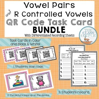 Preview of Vowel Pairs QR Code Task Card Bundle