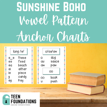 Preview of Vowel Pattern Anchor Charts | Boho Sunshine | Phonics for Older Students
