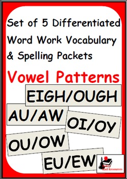 Preview of Vowel Patterns - Bundle of 5 Differentiated Spelling and Vocabulary Packets