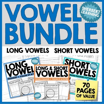 Preview of Vowel Practice BUNDLE - Short & Long vowel - Passages Worksheets & Games