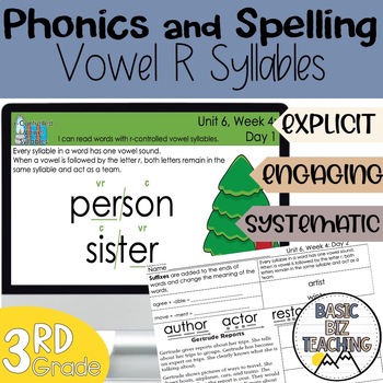 Preview of Vowel R syllables digital and print phonics and spelling lessons