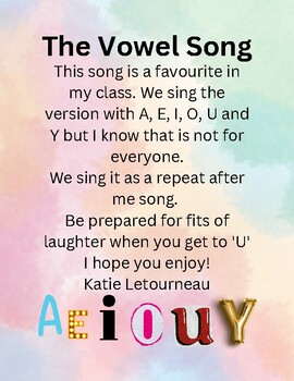 Preview of Vowel Song- Fun Call and Repeat Song, Science of Reading