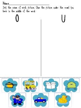 vowel sort o and u medial sounds by pamela everitt tpt