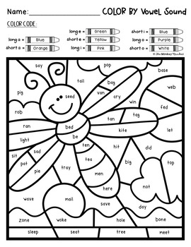 long vowel and short vowel worksheets color by code