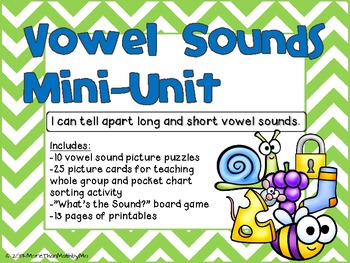 Preview of Vowel Sounds Mini-Unit-Activities and Printables for Long & Short vowels