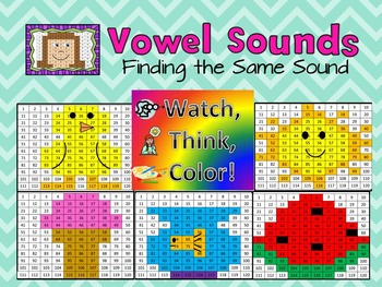 Preview of Vowel Sounds Mystery Pictures - Watch, Think, Color ELA