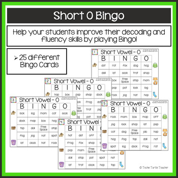 Vowel Sounds (Short O) Bingo - 25 Different Game Cards by Techie Turtle