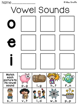 Vowel Sounds Worksheets - CVC Words with Missing Middle Sounds by Miss ...