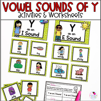 Preview of Y As a Vowel - Long E and I Sounds Fun Phonics Worksheets, Games, Activities