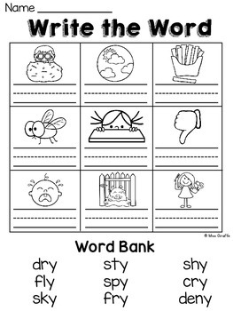 Vowel Sounds of Y Worksheets & Activities NO PREP! by Miss Giraffe