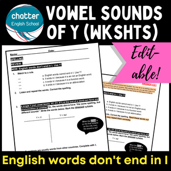 Preview of Final Y | Vowel Y | Long e & i | Differentiated | ESL | EDITABLE WORKSHEETS