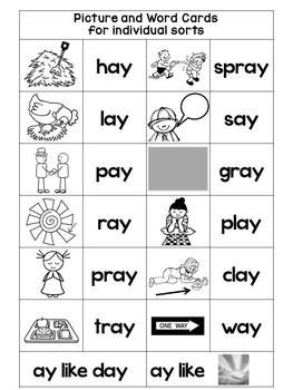 Vowel TEAM AI and AY: Phonics with WORD SORTS, NURSERY RHYMES, and WORD