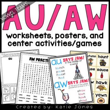 Preview of Vowel Team AU and AW Worksheets and Activities - Orton Gillingham Based