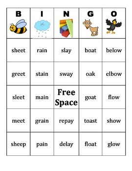 Vowel Team Bingo: ee, ai, ay, oa, ow by Phonics Fun with the Null Set
