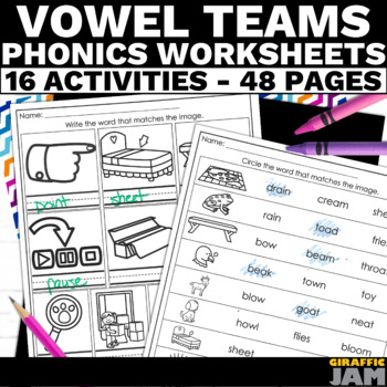 Preview of Decodable Phonics Worksheets Vowel Teams Phonics Practice Mixed Review