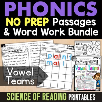 Preview of Long Vowel Team Science of Reading Comprehension Phonics Worksheets Morning Work
