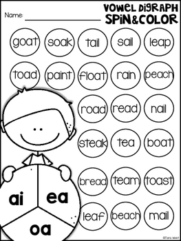 Vowel Team Spin and Color by Tara West - Little Minds at Work | TPT