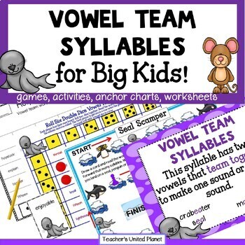 Preview of Vowel Team Syllables Multisyllabic OG + SOR Games/Worksheets/Activities + Easel