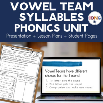 Preview of Vowel Team Syllables Phonics Unit Lesson Plans and Activities
