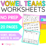 Vowel Team Worksheets No Prep Long A, E, I, O, U Vowel Teams
