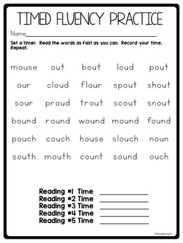 vowel team worksheets for reading fluency practice for ou tpt